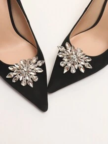 2pcs Multicolored Fashionable Hollow-Out Glass Rhinestone Shoe Decoration, Removable For DIY, Suitable For High Heeled Shoes, Fashionable And Personalized Clothing Matching - Silver - View 2