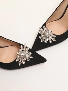 2pcs Multicolored Fashionable Hollow-Out Glass Rhinestone Shoe Decoration, Removable For DIY, Suitable For High Heeled Shoes, Fashionable And Personalized Clothing Matching - Silver - View 3