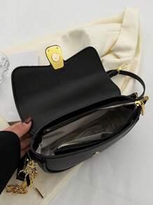 Saddle Bag With Wide Strap For Crossbody - Black - View 6