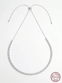 925純銀鋯石鑲嵌1入經典、奢華、華麗且時尚的小麥設計可調節鍊子項鍊,是日常生活、派對、生日、旅行、情人節和約會的完美裝飾品,適合女性佩戴 - 銀色 - 查看 5