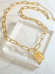 1 Peça Colar De Aço Inoxidável Pingente Multi-camadas De Alta Qualidade Fashionable E Único De Rosto Multicamadas Estilo Vintage