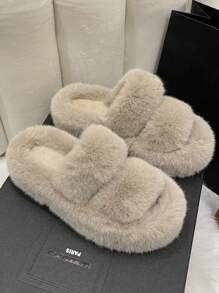 4.5cm栗色女性時尚厚底家庭濃烈香調毛茸茸拖鞋 - 紫紅色 - 查看 3