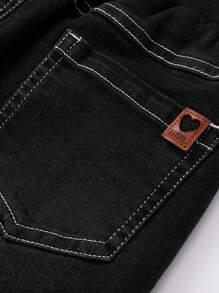 Annil 女童冬季保暖厚款時尚休閒黑色牛仔棉褲 - 黑色 - 查看 4