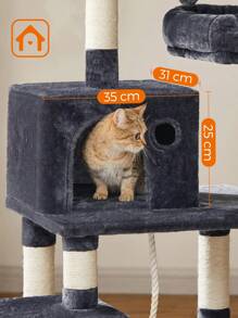 FEANDREA Árbol para Gatos de Altura 143 cm, Torre para Gatos, con 11 Postes Rascadores, 2 Plataformas, 1 Cueva, 1 Hamaca, 2 Pompones, Tela de Felpa, Multinivel, Beige/Gris - Gris - Ver 5