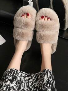 4.5cm栗色女性時尚厚底家庭濃烈香調毛茸茸拖鞋 - 紫紅色 - 查看 2