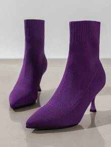 Ladies' Elegant & Comfortable Knitted Solid Color Shoes For Autumn/winter - Purple - View 5