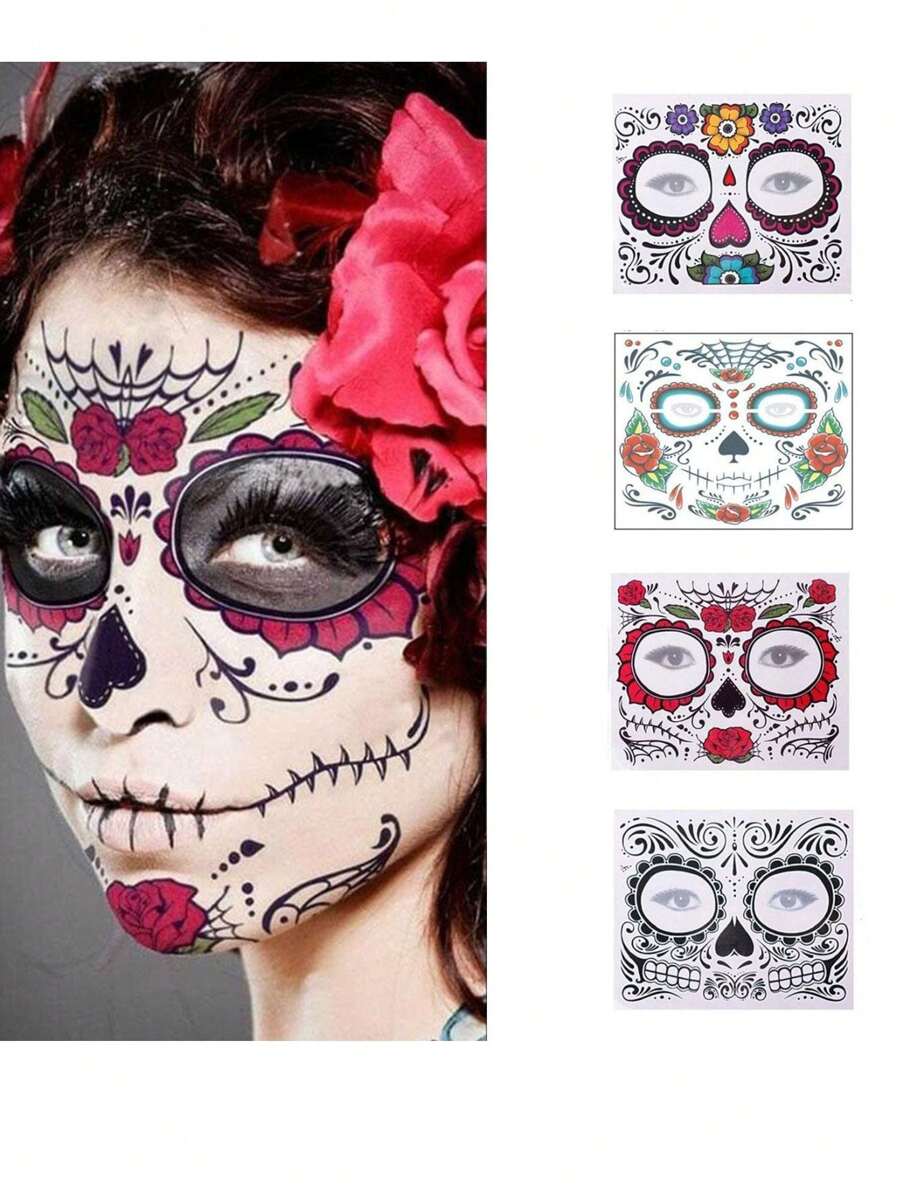 12 Temporary Tattoos For Catrina Catrina Face Halloween Sticker Sheet ...