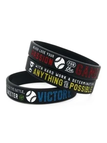 1pc/3pcs Baseball Gift Game Victory Anything Is Possible Rubber Silicone Bracelets Wristband - Black - View 2