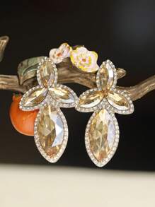 1對日韓風格合金,鑲有水晶石裝飾的香檳色玻璃耳針,適合女性日常佩戴