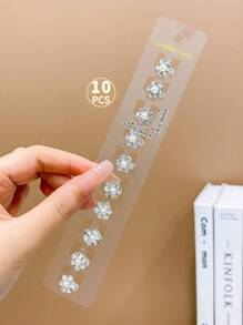 10pcs Girls' Lovely Small Size Flower & Rhinestone Decor Hair Clip - White - View 9