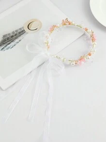 珍珠和花朵裝飾髮帶