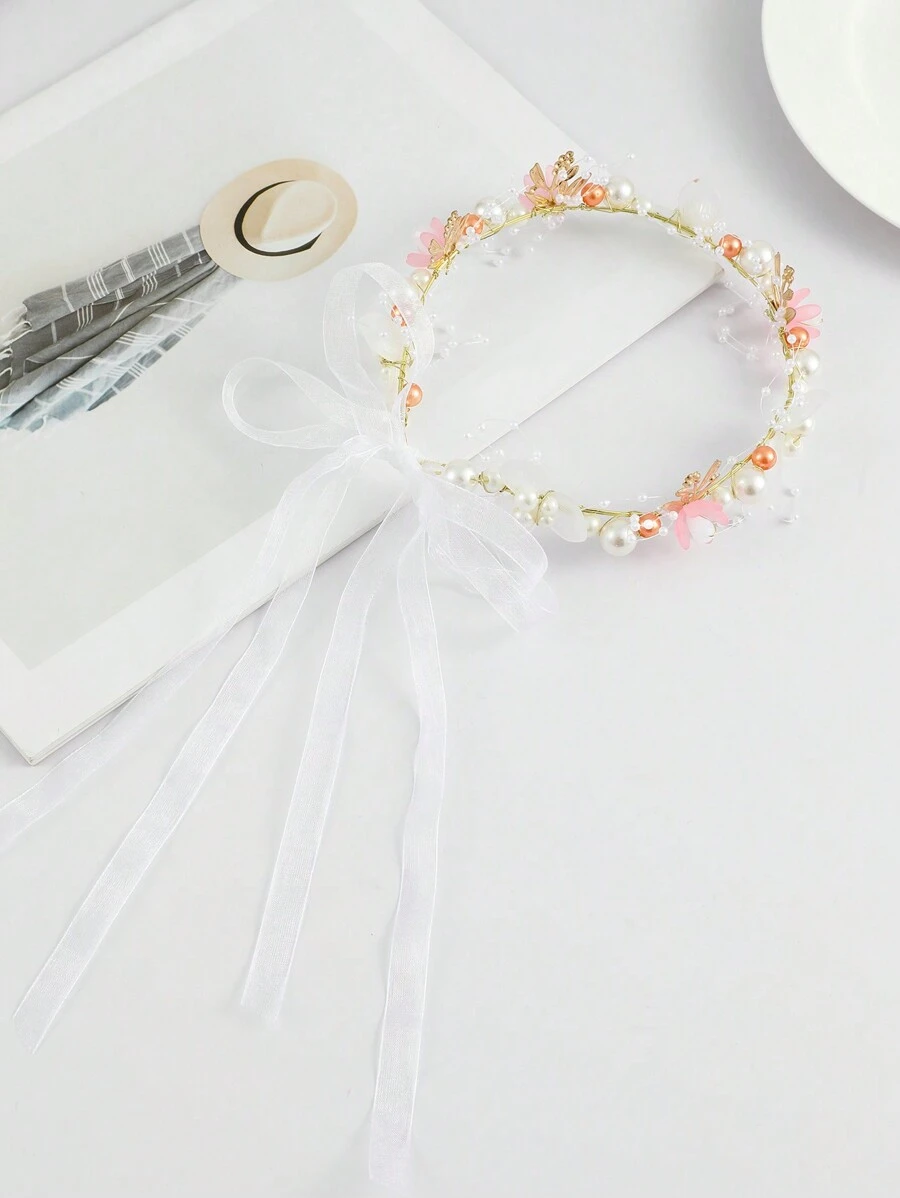 珍珠和花朵裝飾髮帶