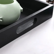 1pc Rectangular Wooden Serving Tray, Simple Style, For Hotel, Living Room, Dining Room, Black,Kitchen,Christmas Gift - Black - View 5