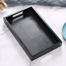 1pc Rectangular Wooden Serving Tray, Simple Style, For Hotel, Living Room, Dining Room, Black,Kitchen,Christmas Gift - Black - View 4
