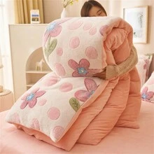 1個花卉卡通印花粉色雪花毛絨被套,冬秋保暖,可用作被套或毛毯,不含填充物,適用於臥室床上用品 - 粉色 - 查看 5