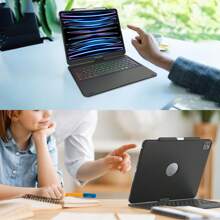 可觸摸多點功能的ipad鍵盤,與ipad Pro 12.9英寸（第5代、第6代-2021年、2022年）鍵盤套兼容-可拆卸背光鍵盤帶支架,旋轉,點擊任何地方的觸控板; 美式布局 - 黑色 - 查看 8