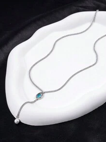 1入時尚銀色立體方形鑽和珍珠的淚滴項鍊,適合女性的日常穿著 - 銀色 - 查看 2