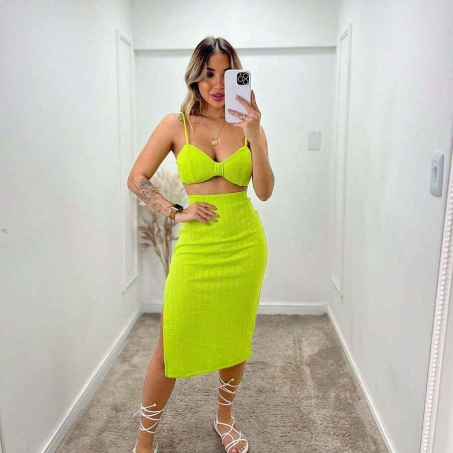 Women Two-piece Outfits - Lime Green - View 1