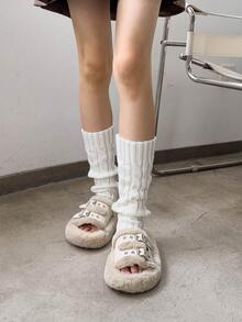 1雙女式腿暖器,純色扭結編織,保暖且塑形腿部,y2k時尚,適合日常穿著 - 白色 - 查看 4