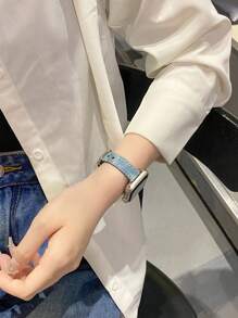 1条表带，灰棕色皮革表带，女士款，柔软舒适，兼容 9/8/7/6/5/4/3/2/1系列，尺寸38mm/40mm/41mm/42mm/44mm，纤薄表带，时尚个性化，可作为礼物赠送。 - 淺藍色 - 查看 3