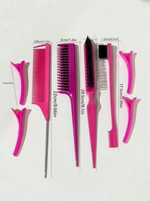 8入組吹髮刷套裝,邊緣刷梳夾和造型梳,雙邊刷和耐用的長尾梳 - 玫紅色 - 查看 5