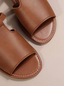 Zapatillas De Casa Planas Casuales Para Mujeres, Negras, De Punta Redonda Abierta, Deslizadores Antideslizantes, Zapatillas De Playa Al Aire Libre