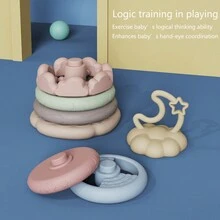 Bộ đồ chơi xếp chồng đầy màu sắc, Đồ chơi giáo dục sớm cho trẻ sơ sinh, Trò chơi giữa cha mẹ và con cái trong nhà, Phối màu ngẫu nhiên, Quà tặng Giáng sinh/Lễ tạ ơn - Nhiều màu - Xem 2