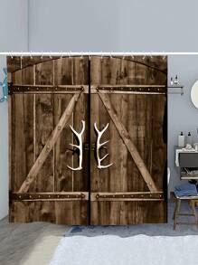 1入組鄉村風格老式木質地板大門淋浴簾配12個鉤子 - 彩色 - 查看 1