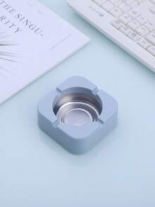 1 件不锈钢烟灰缸，外观精美，方形，防摔设计，适合家庭使用 - 藍色 - 查看 2