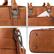 女士手提包,肩包,斜背包,採用耐用pu皮革製成,編織細節和拉鍊,最適合日常使用 - 棕色 - 查看 6