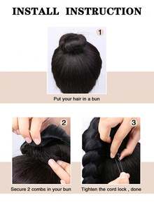 17.5英寸雙編辮綁長黑色雙馬尾合成髮假髮,低雙馬尾造型黑頂帽子假髮,辮子展開後長19.5英寸 - 黑色 - 查看 8