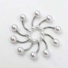 10pcs White Faux Pearl Belly Button Rings With Stainless Steel Bar - White - View 9