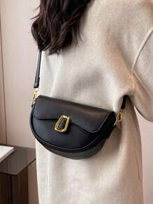 Saddle Bag With Wide Strap For Crossbody - Black - View 3