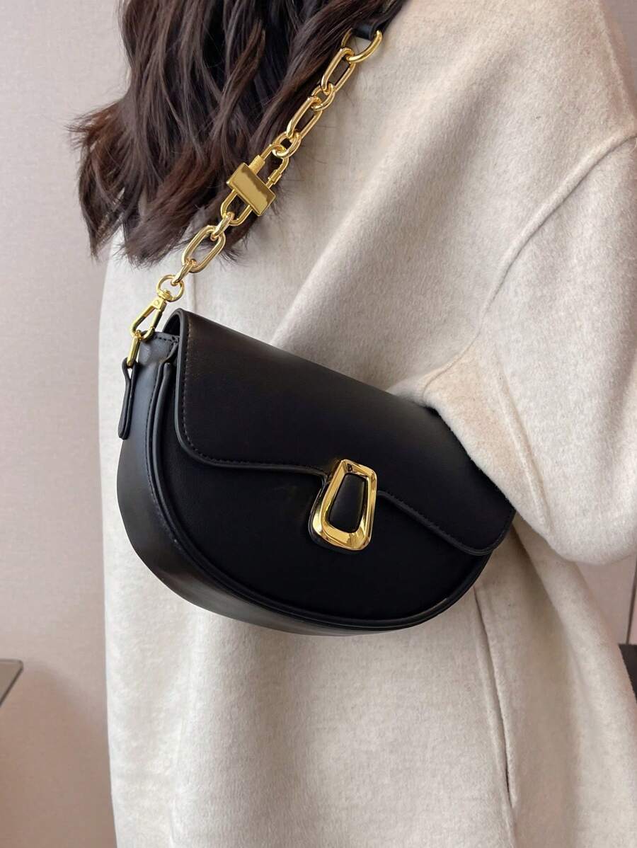 Saddle Bag With Wide Strap For Crossbody - Black - View 1