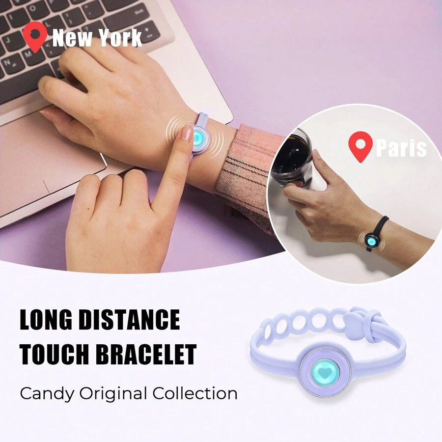 Totwoo Candy Collection-Long Distance Touch Single Bracelet-Colorful Band Bracelet, Vibration & Light Up For Love Couples Bracelet | Long Distance Relationship Gifts For Girlfriend Bluetooth Pairing Jewelry- Stay Connected Anytime, Anywhere - 紫色 - 查看 1