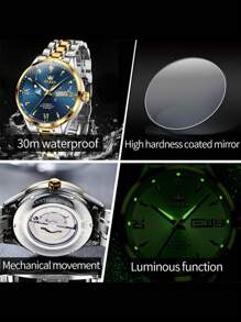 Olevs男士機械手錶品牌豪華休閒時尚男士禮物手錶不銹鋼防水發光男士手錶假日