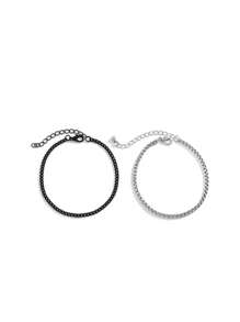 1 pièce Set de bracelets de chaîne à double couche mode, couleur argent et noire, adapté pour les hommes à porter lors de fêtes et de rassemblements