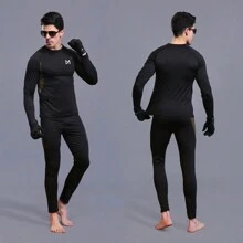 2 Sets Men Thermal Underwear Seamless Long Johns Winter Top Bottom Base Layer Set Sport Long Johns Hunting Gear - BLACK+BLACK - View 8