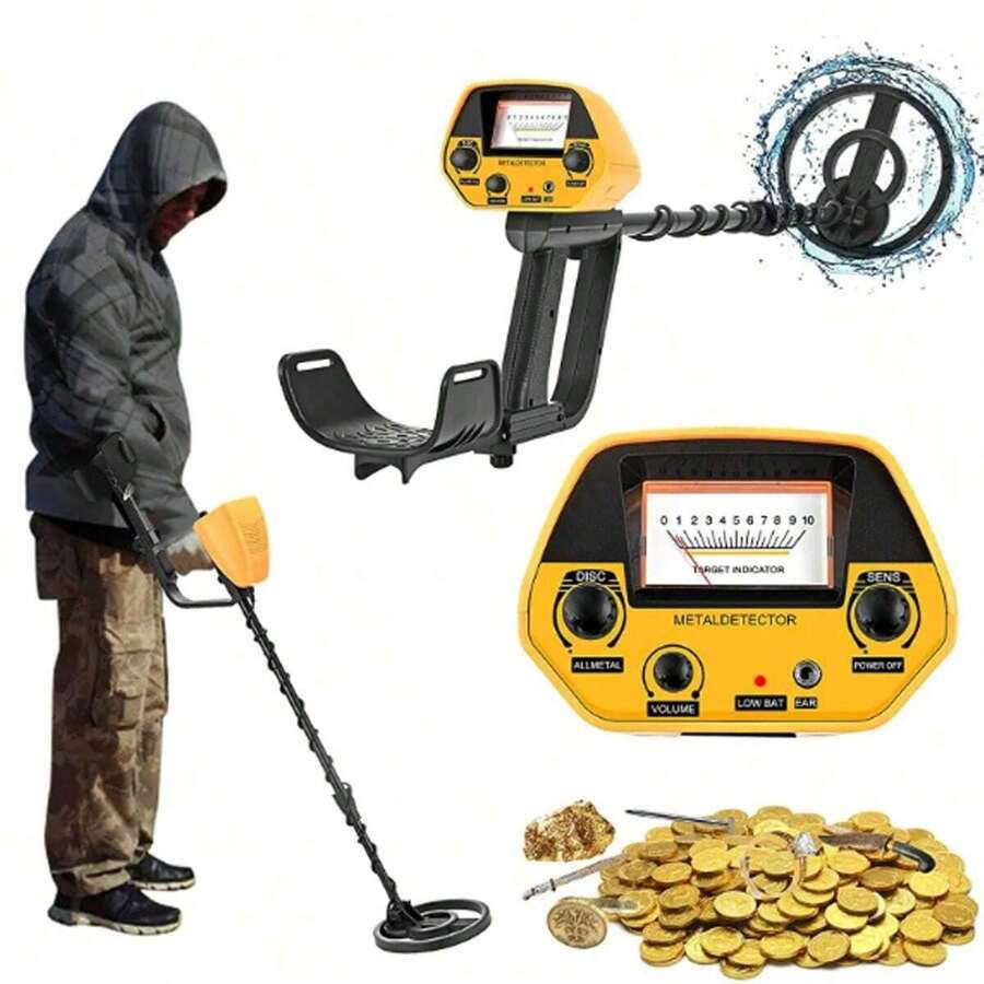 Md-5090 Metal Detector, Waterproof Underground Search Gold Treasure Detector With Display - Yellow - View 1