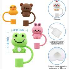 5 件/套動物形狀可重複使用矽膠吸管蓋,適用於 30 和 40 盎司帶手柄杯子,0.4 英寸/10 毫米防塵吸管蓋 - 彩色 - 查看 4