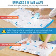 25 pc Various models of vacuum storage bags(5 Jumbo, 5 Large, 5 Medium, 5 Small, 5 Roll Up Bags), available for clothing, bedding, comfort items, travel, moving, saving you 80% of space, equipped with electric air pump, blue and white