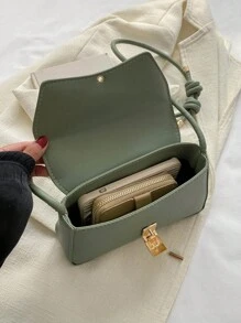 Túi đeo vai nách thời trang tối giản màu trơn cổ điển dành cho nữ - màu xanh lá - Xem 8