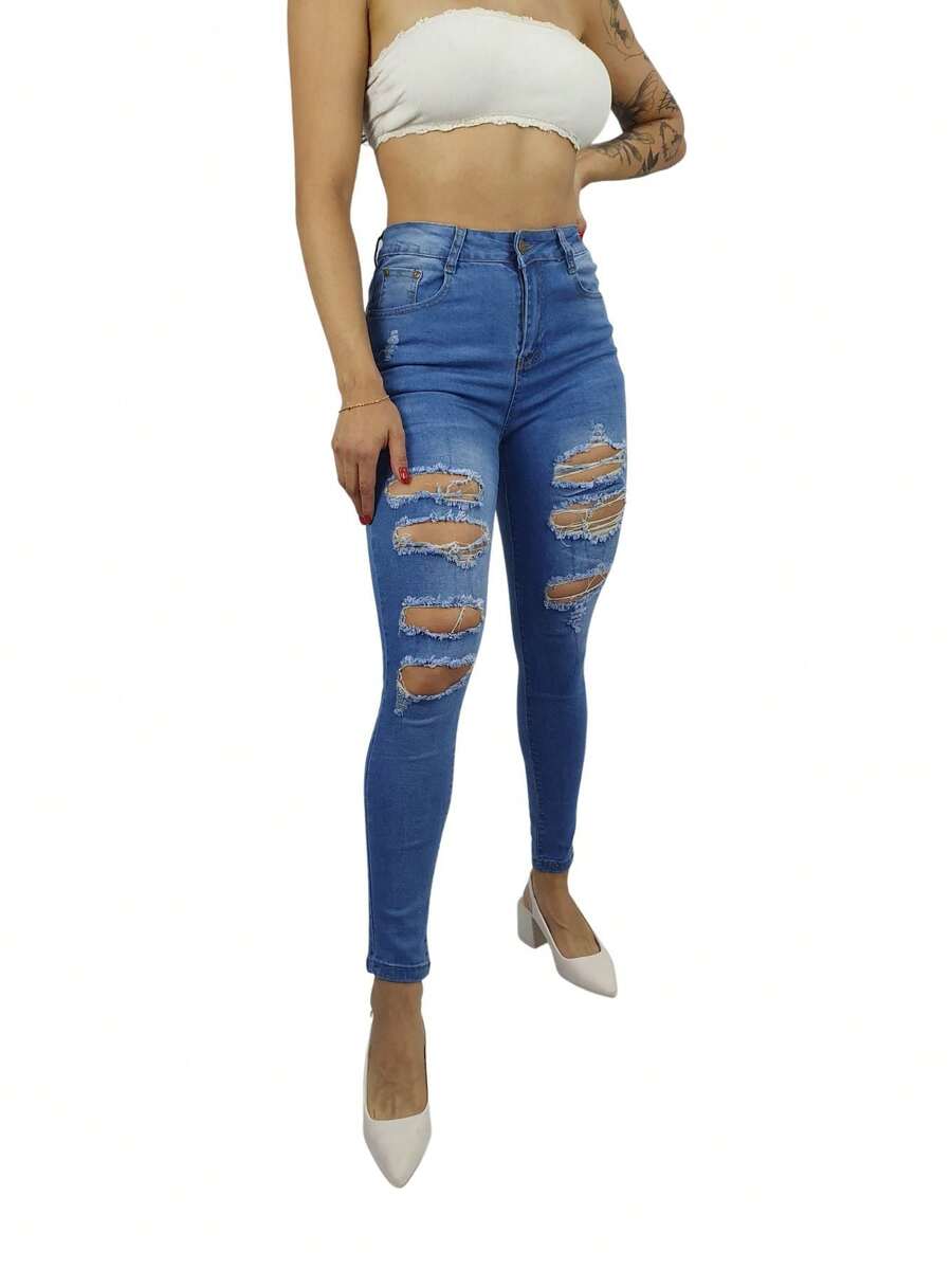 Jeans levanta pompa push up SKINNY de mezclilla para mujer. - Azul - Ver 1