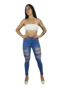 Jeans levanta pompa push up SKINNY de mezclilla para mujer. - Azul - Ver 2