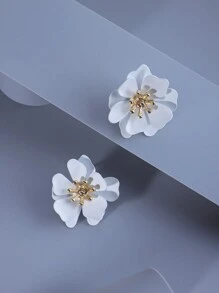 1對女用甜美浪漫鄉村風格白色花朵耳環,適合節日、約會和日常通勤 - 白色 - 查看 3