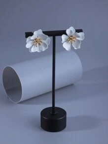 1對女用甜美浪漫鄉村風格白色花朵耳環,適合節日、約會和日常通勤 - 白色 - 查看 7