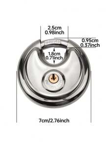 1入組70mm圓型圓盤鎖,不銹鋼圓形鑰匙鎖,附帶3/8英寸的鉤,適用於小屋、儲物單元、車庫和圍欄 - 銀色 - 查看 2