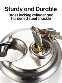 1入組70mm圓型圓盤鎖,不銹鋼圓形鑰匙鎖,附帶3/8英寸的鉤,適用於小屋、儲物單元、車庫和圍欄 - 銀色 - 查看 4