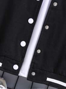 男孩字母拼布拼接校園風格夾克 - 黑色 - 查看 2