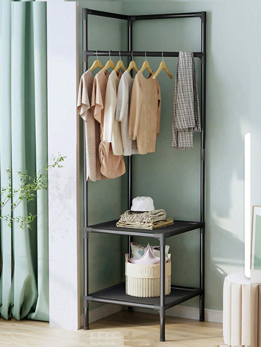 Perchero Esquinero Para Abrigos Y Sombreros, Zapatero Triangular Con Percha Para Ropa Y Estante Simple, Organizador Para Dormitorio Y Sala De Estar, 1 Ud. - Negro - Ver 1